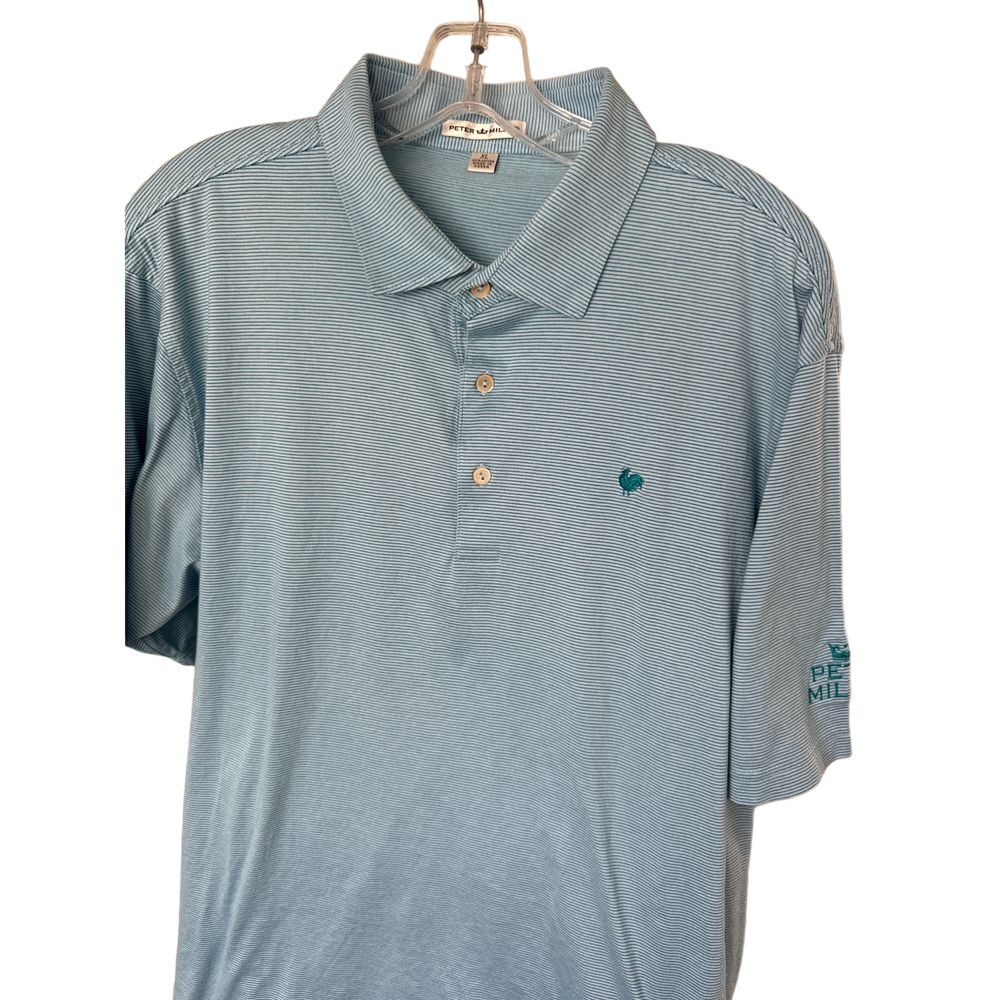 Peter Millar Mens Striped Embroidered Rooster and‎ Logo Polo Golf Shirt XL
